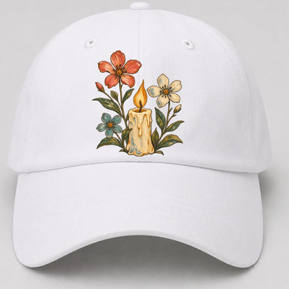 Candle Wildflower Vigil Gentle Wild Baseball Cap – White