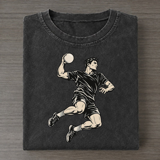 Handball Jump Shot Global Sports Ink Figures Vintage T-shirt – Black
