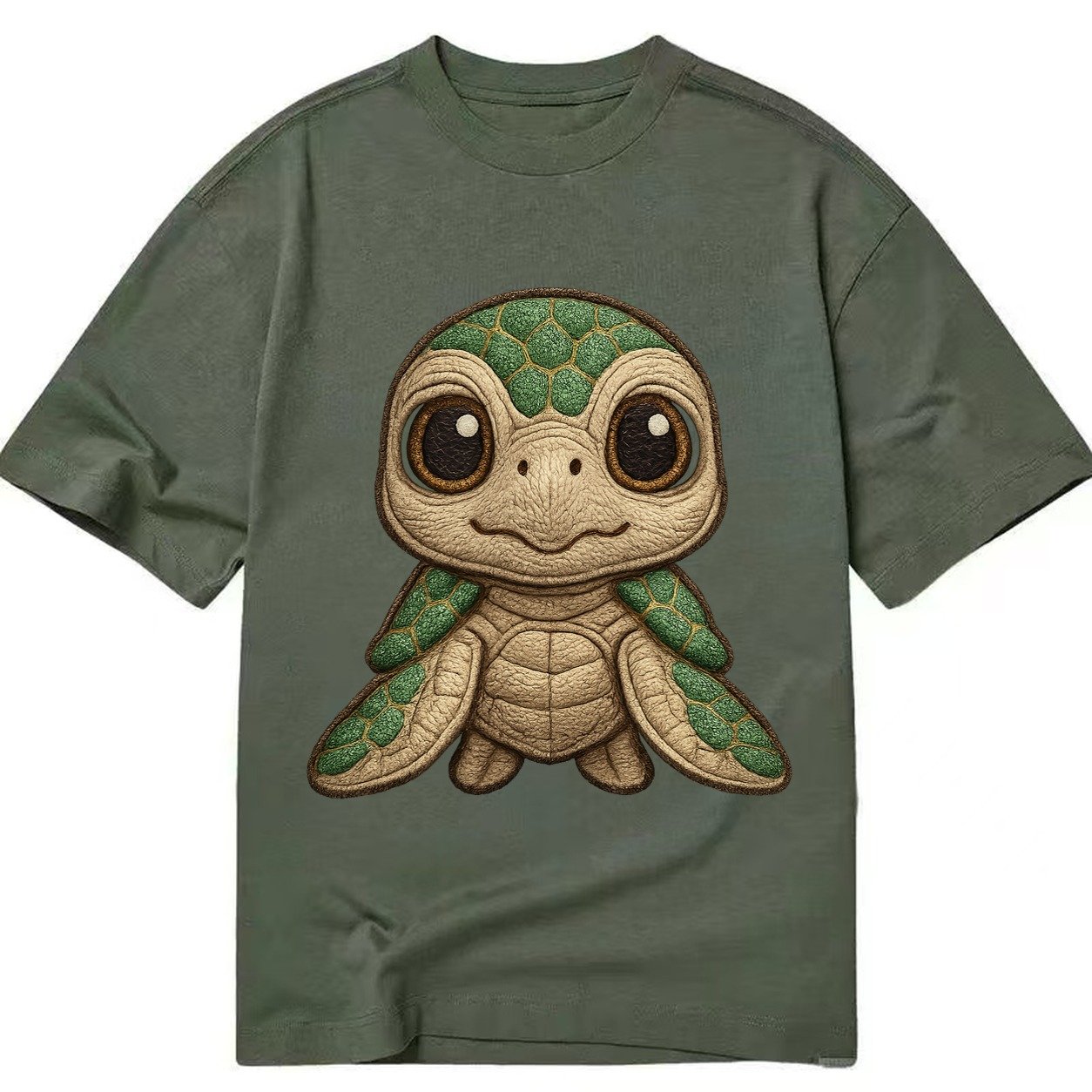 Baby Green Sea Turtle Emerald Shell Large Innocent Brown Eye Classic T-shirt – Army Green