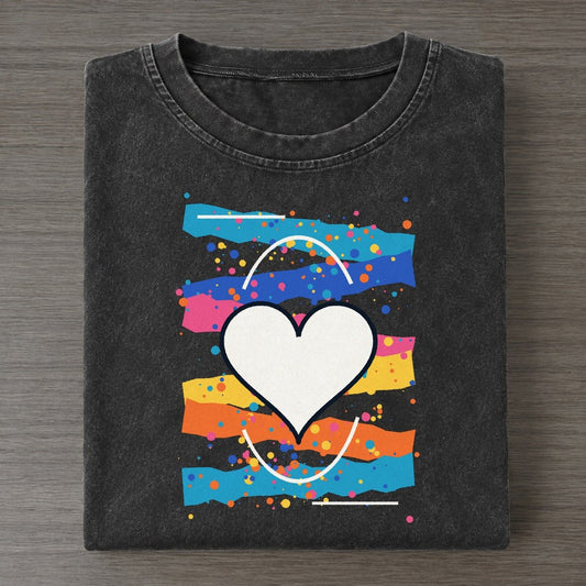 Rippled Heart Bloom Colorburst Uplift Vintage T-shirt – Black