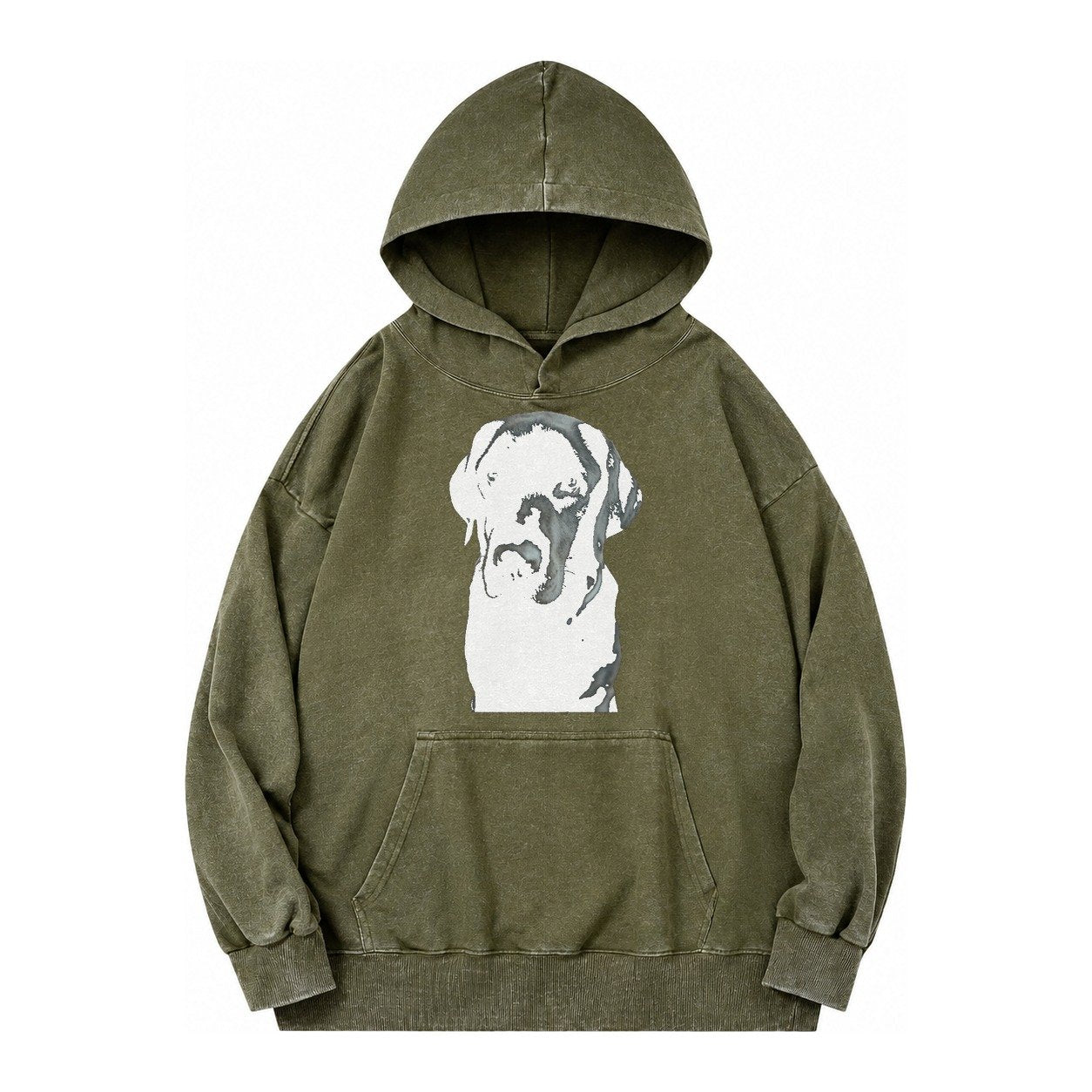 Black Labrador Vintage Washed Hoodie – Army Green