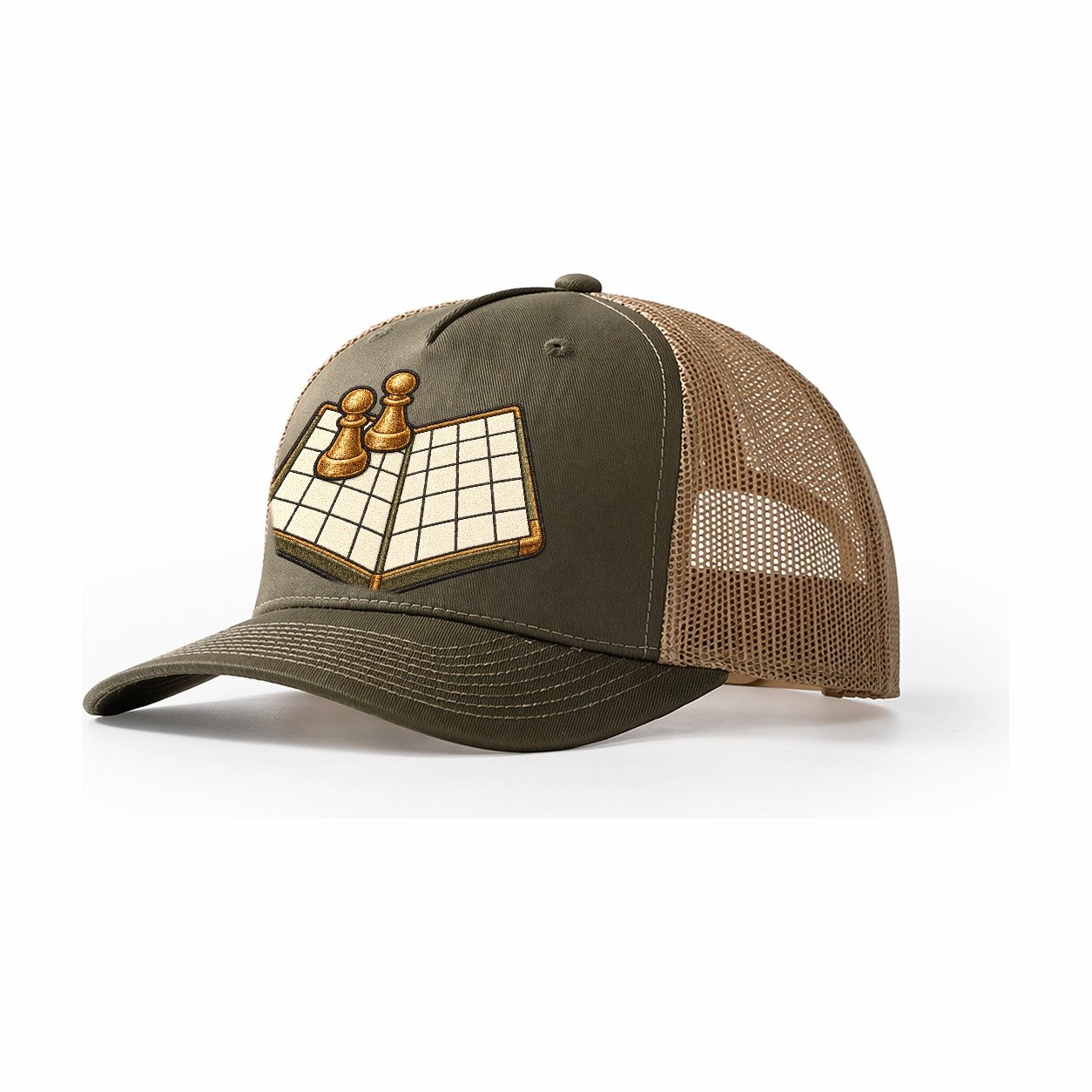 Open Folded Board With Two Pawns Board Games Trucker Hat – Olive Khaki