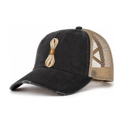 Floss Skein And Band Women's Ponytail Trucker Hat – Washed Black Khaki