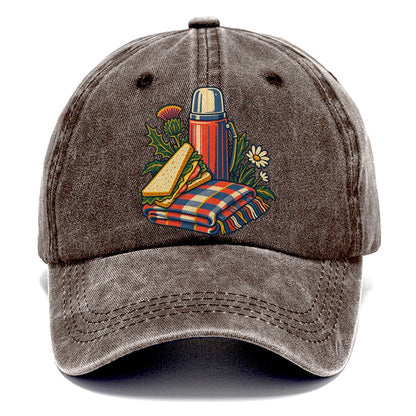 Picnic Flask Sandwich And Checked Blanket Uk Culture Heritage Classic Cap – Brown