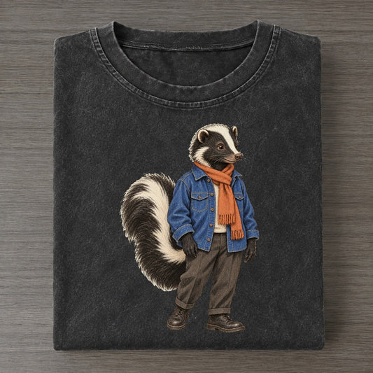 Striped Skunk Wardrobe Portrait Wild Wardrobe Portraits Vintage T-shirt – Black