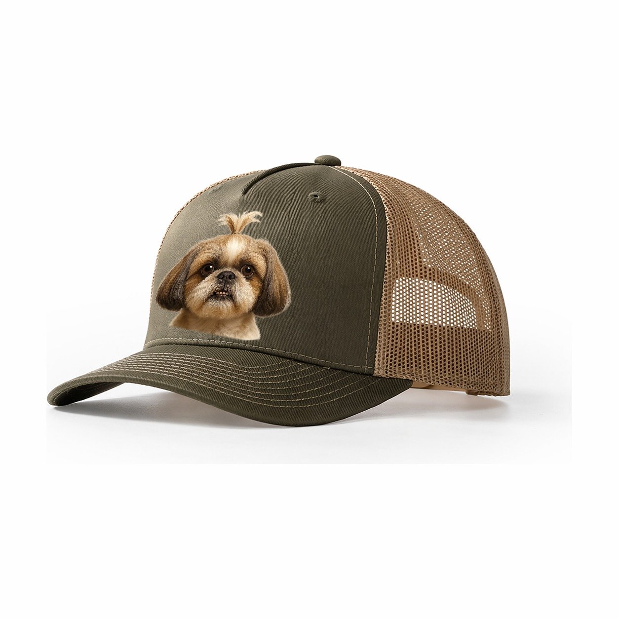 Shih Tzu Underbite Large Eyes Hair In Topknot Imperial Beari Trucker Hat – Olive-Khaki