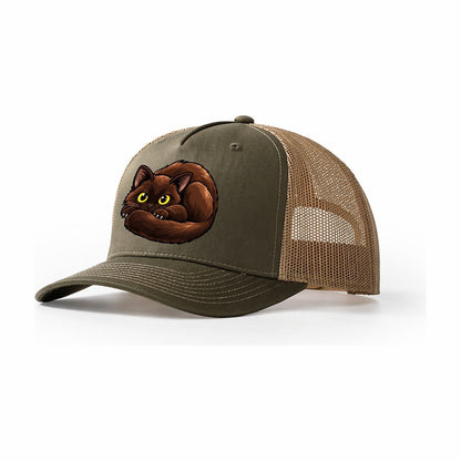 Burmese Curled Peeking Cats Trucker Hat – Olive Khaki