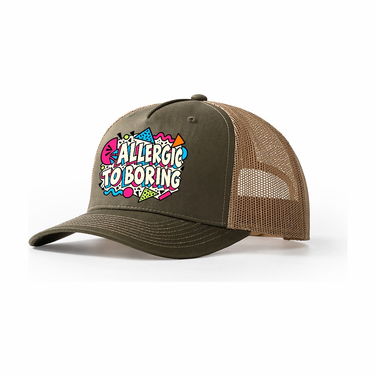 Allergic To Boring Crazy Styles Trucker Hat – Olive Khaki