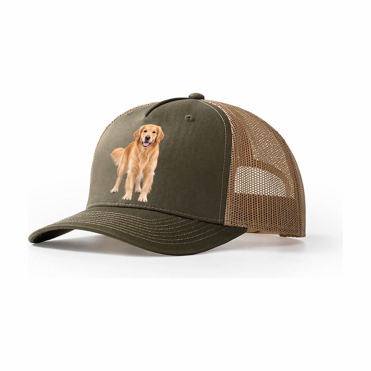 Golden Retriever Standing Top Breeds Trucker Hat – Olive Khaki
