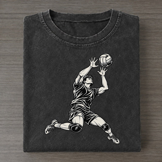 Volleyball Solo Block Global Sports Ink Figures Vintage T-shirt – Black