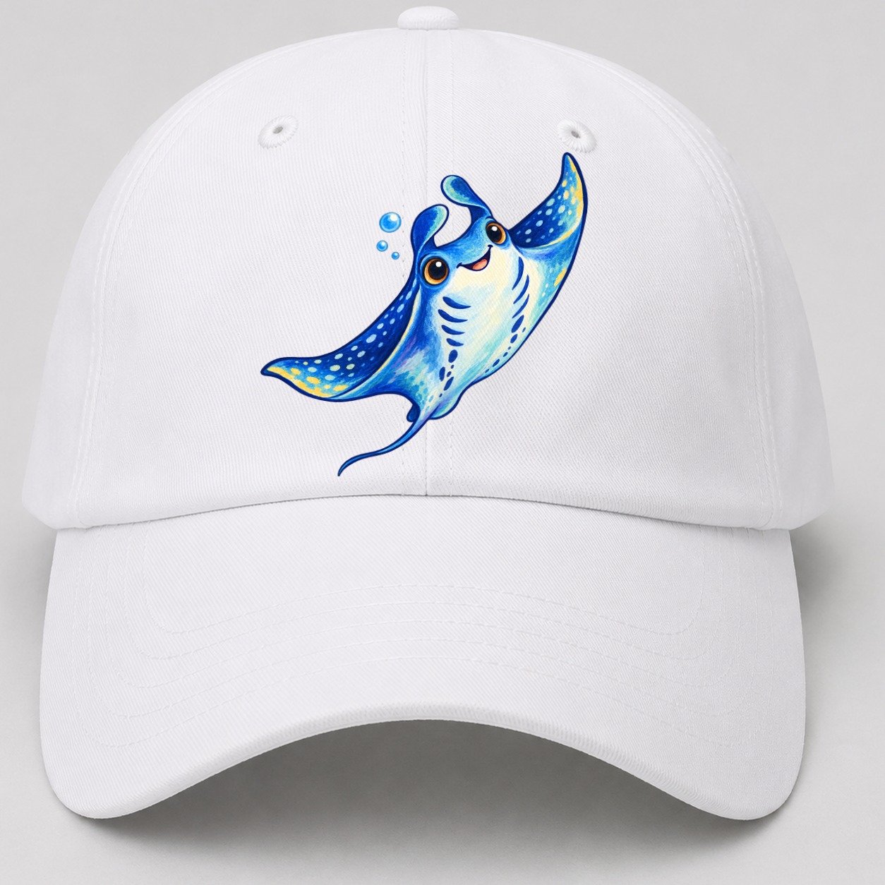 Manta Ray Upward Glide Sea Sprite Baseball Cap – White