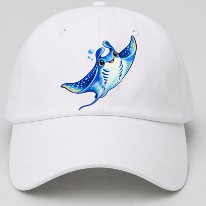 Manta Ray Upward Glide Sea Sprite Baseball Cap – White