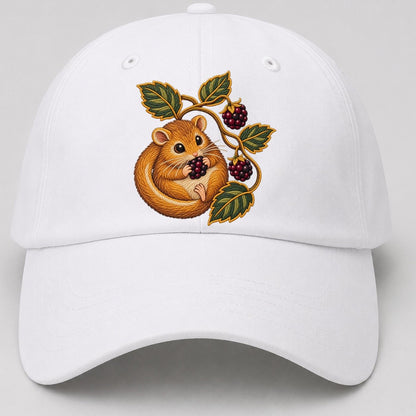British Hedgerow Dormouse And Blackberries Uk Culture Heritage Baseball Cap – White
