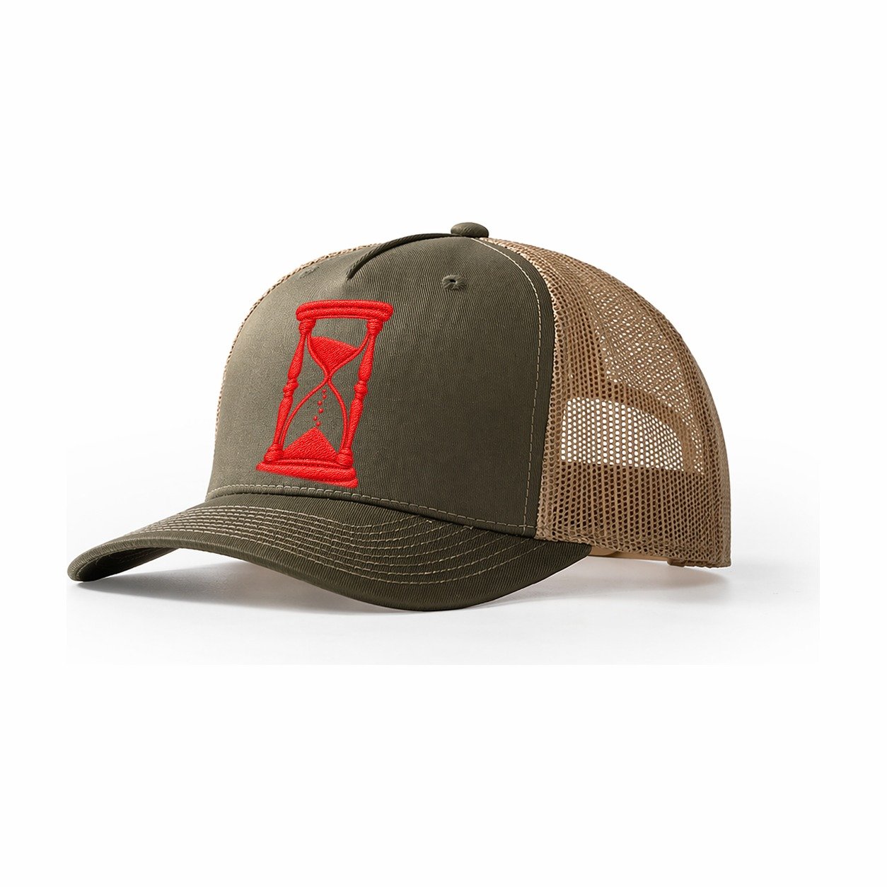 Hourglass Falling Grain Micro Motion Mark Trucker Hat – Olive-Khaki