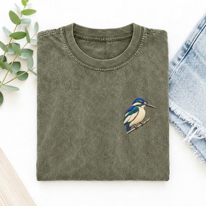 Kingfisher Reed Rest Keepsake Emblem Left Chest Vintage T-shirt – Army Green