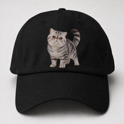 Exotic Shorthair Standing Three Quarter Realistic Cat Portrait Baseball Cap – Black