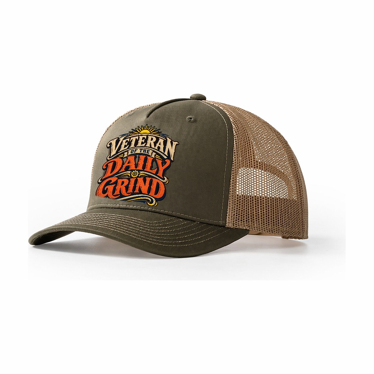 Veteran Of The Daily Grind Retired Living Trucker Hat – Olive Khaki