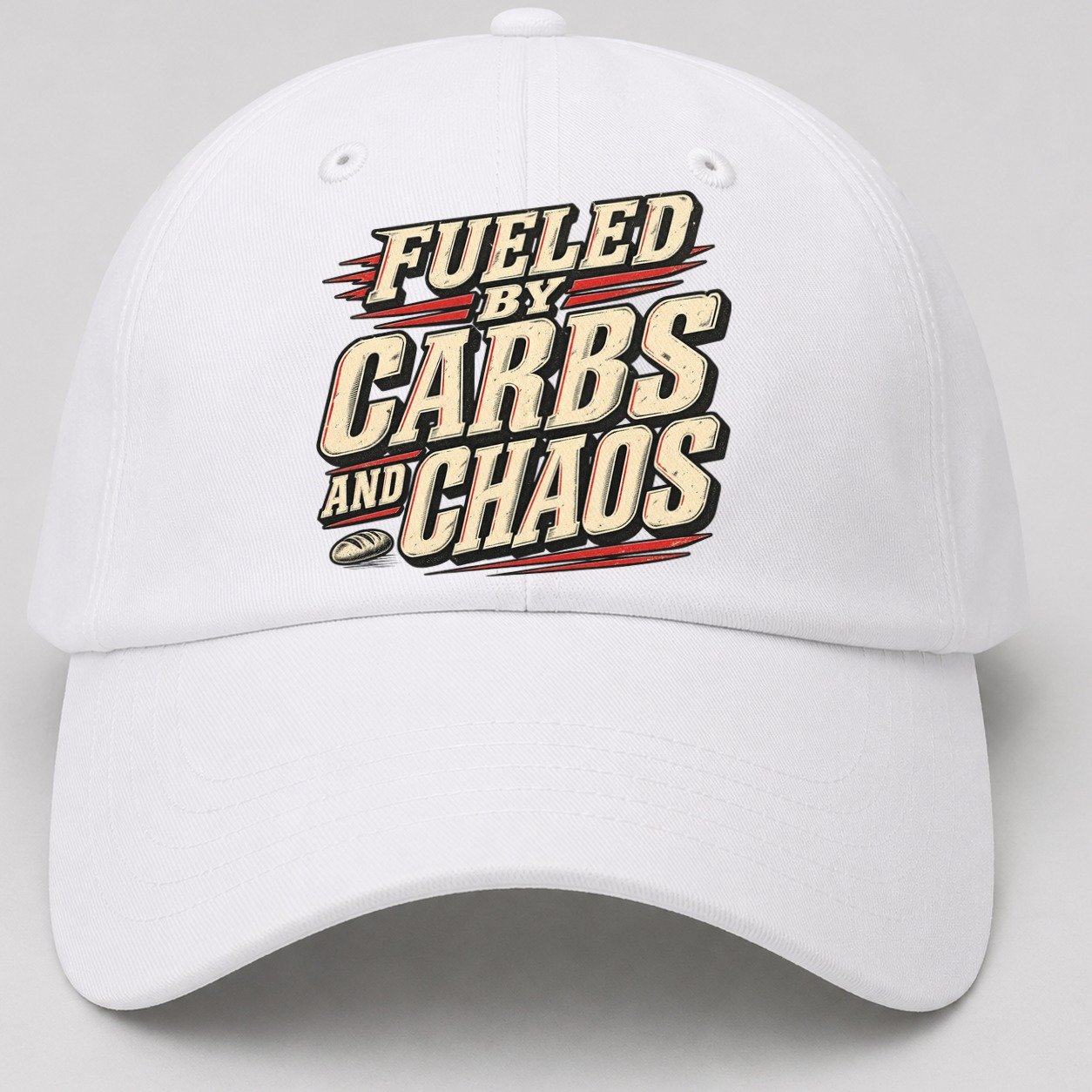 Fueled By Carbs And Chaos American Wit Baseball Cap – White