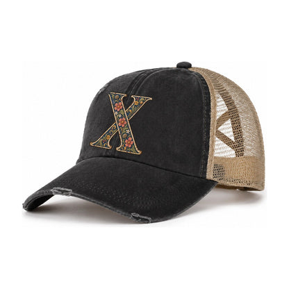 Wildflower X Monogram Women's Ponytail Trucker Hat – Washed Black Khaki