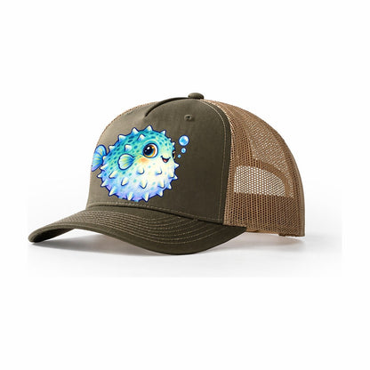Pufferfish Side Puff Sea Sprite Trucker Hat – Olive Khaki