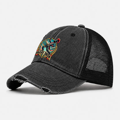 Snare Drum Crest Music Instruments Washed Trucker Hat – Black