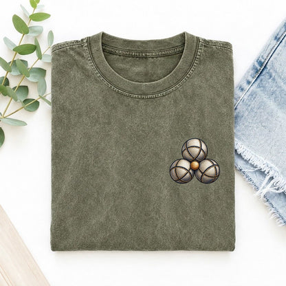 Petanque Three Boules Left Chest Vintage T-shirt – Army Green