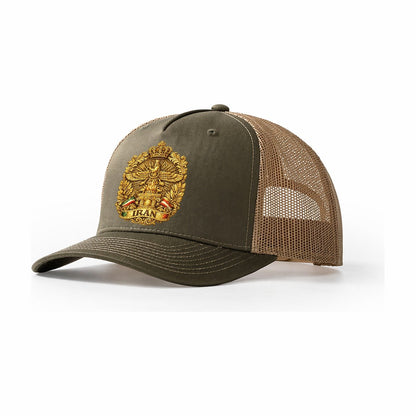 Iran Fire Temple Emblem Trucker Hat – Olive-Khaki