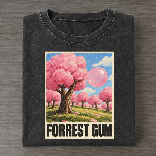 Forrest Gum Painted Pop Culture Pun Vintage T-shirt – Black