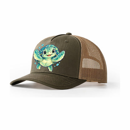 Sea Turtle Front Paddle Sea Sprite Trucker Hat – Olive Khaki