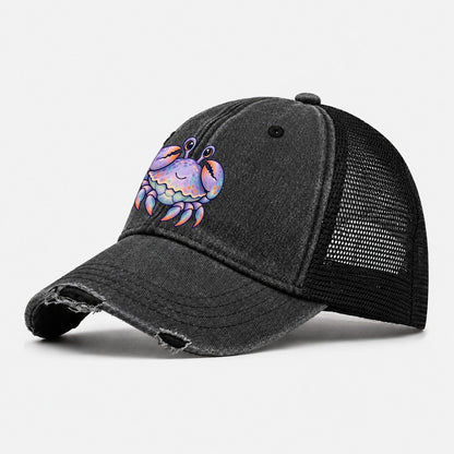 Crab Tucked Claw Hug Sea Sprite Washed Trucker Hat – Black