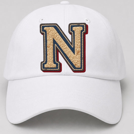 Varsity Chenille N Monogram Baseball Cap – White