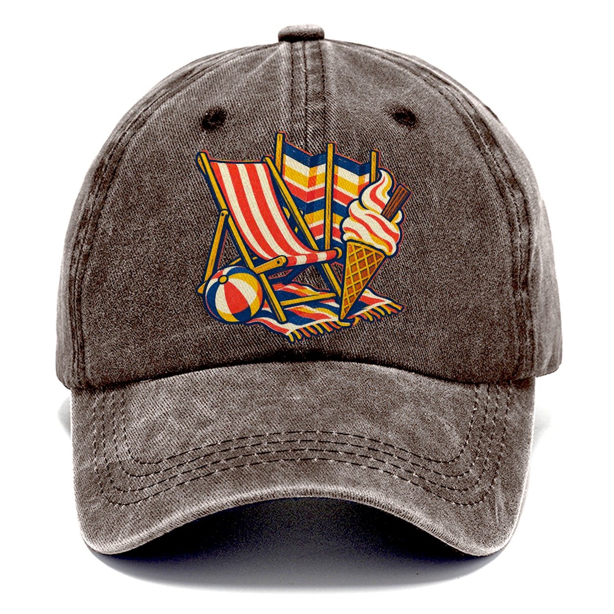 British Seaside Deckchair Windbreak And Ice Cream Uk Culture Heritage Classic Cap – Brown