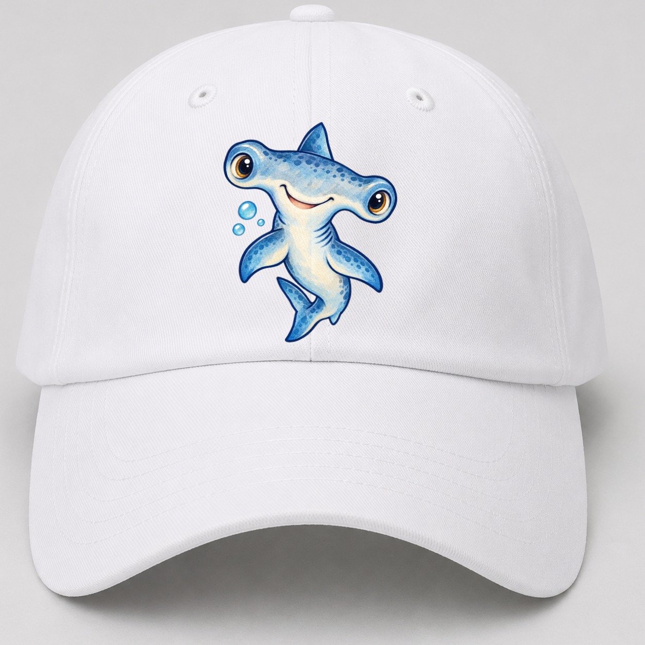 Hammerhead Shark Curious Tilt Sea Sprite Baseball Cap – White