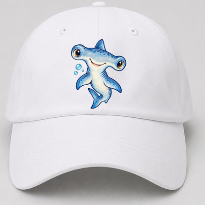 Hammerhead Shark Curious Tilt Sea Sprite Baseball Cap – White