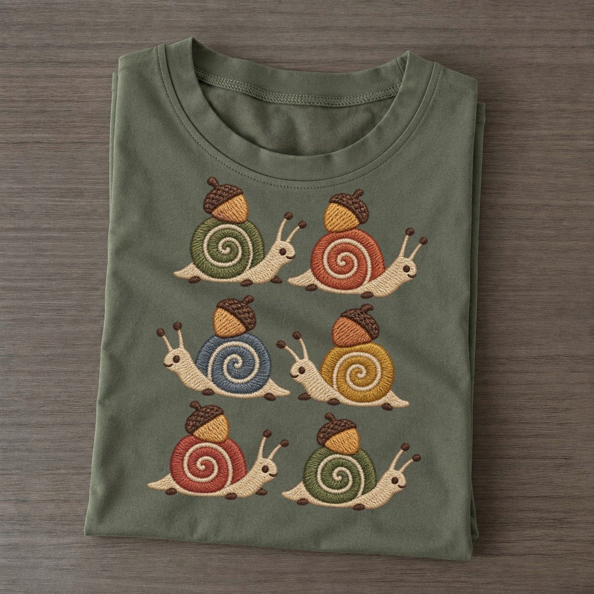Snails With Acorns Single File Classic T-shirt – Army Green