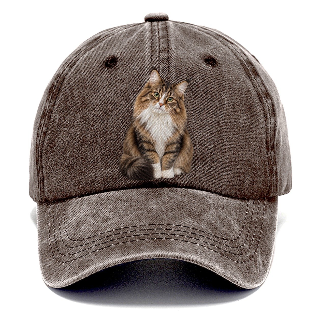 Norwegian Forest Cat Seated Portrait Realistic Cat Portrait Classic Cap – Brown