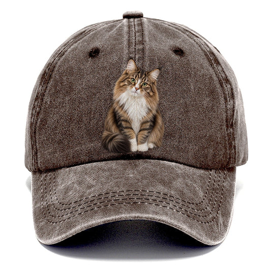 Norwegian Forest Cat Seated Portrait Realistic Cat Portrait Classic Cap – Brown