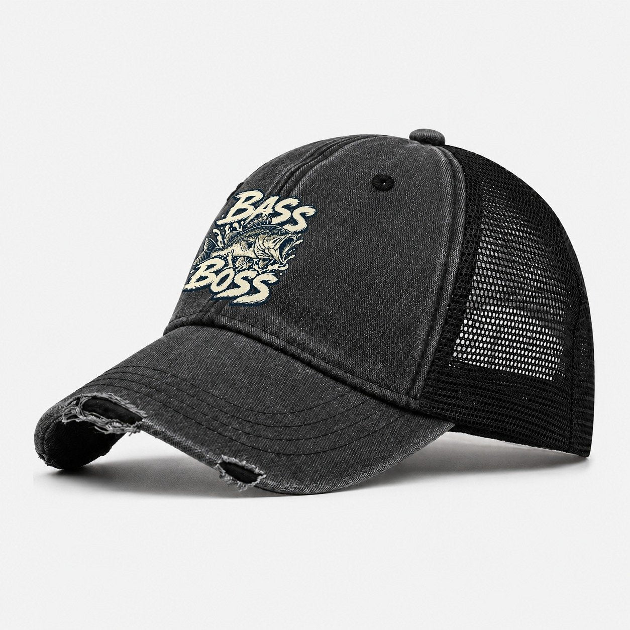 Bass Boss Fishing Elegant Washed Trucker Hat – Black