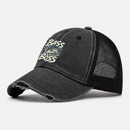 Bass Boss Fishing Elegant Washed Trucker Hat – Black