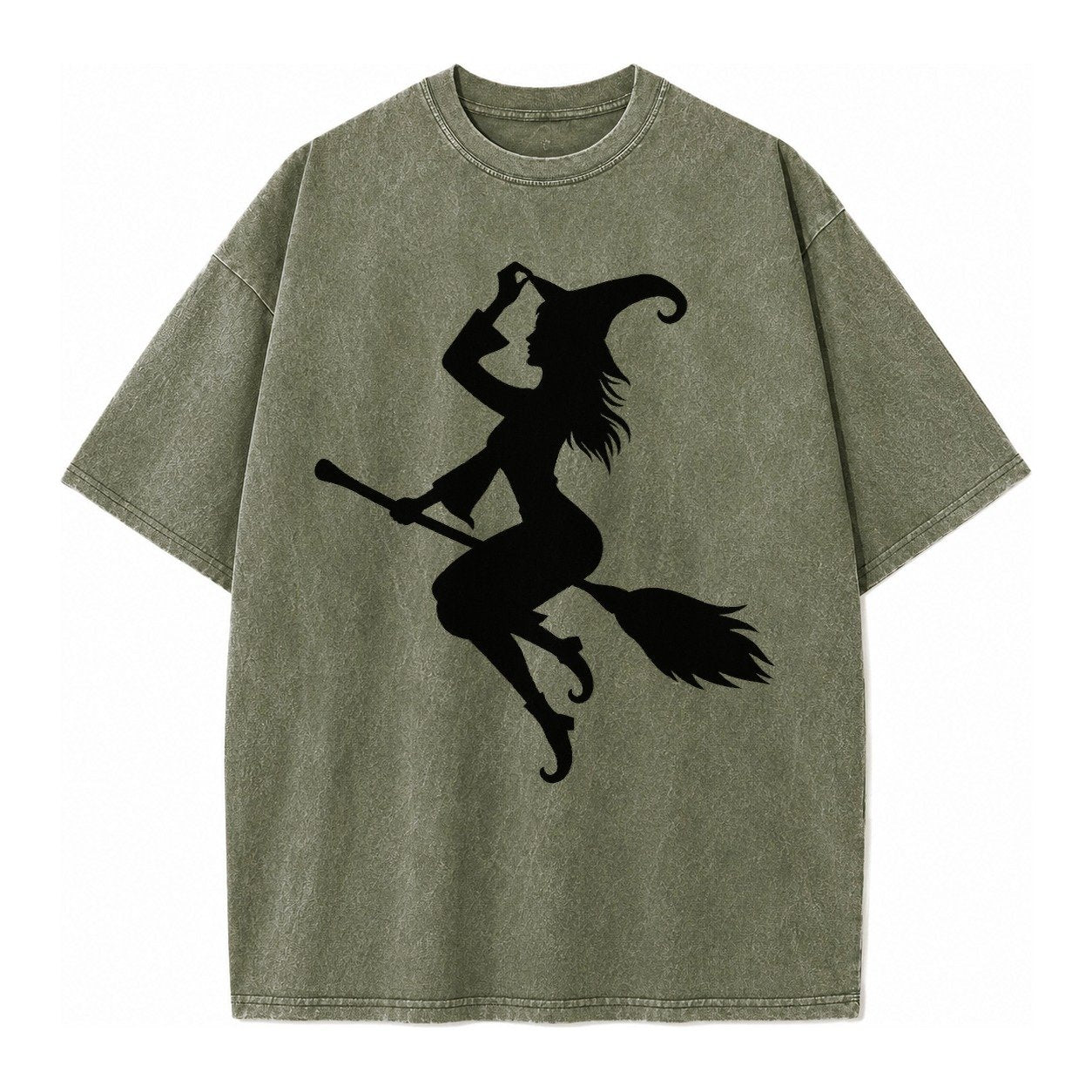 202308151409 Witch On Broom 4 Vintage T-shirt – Army Green