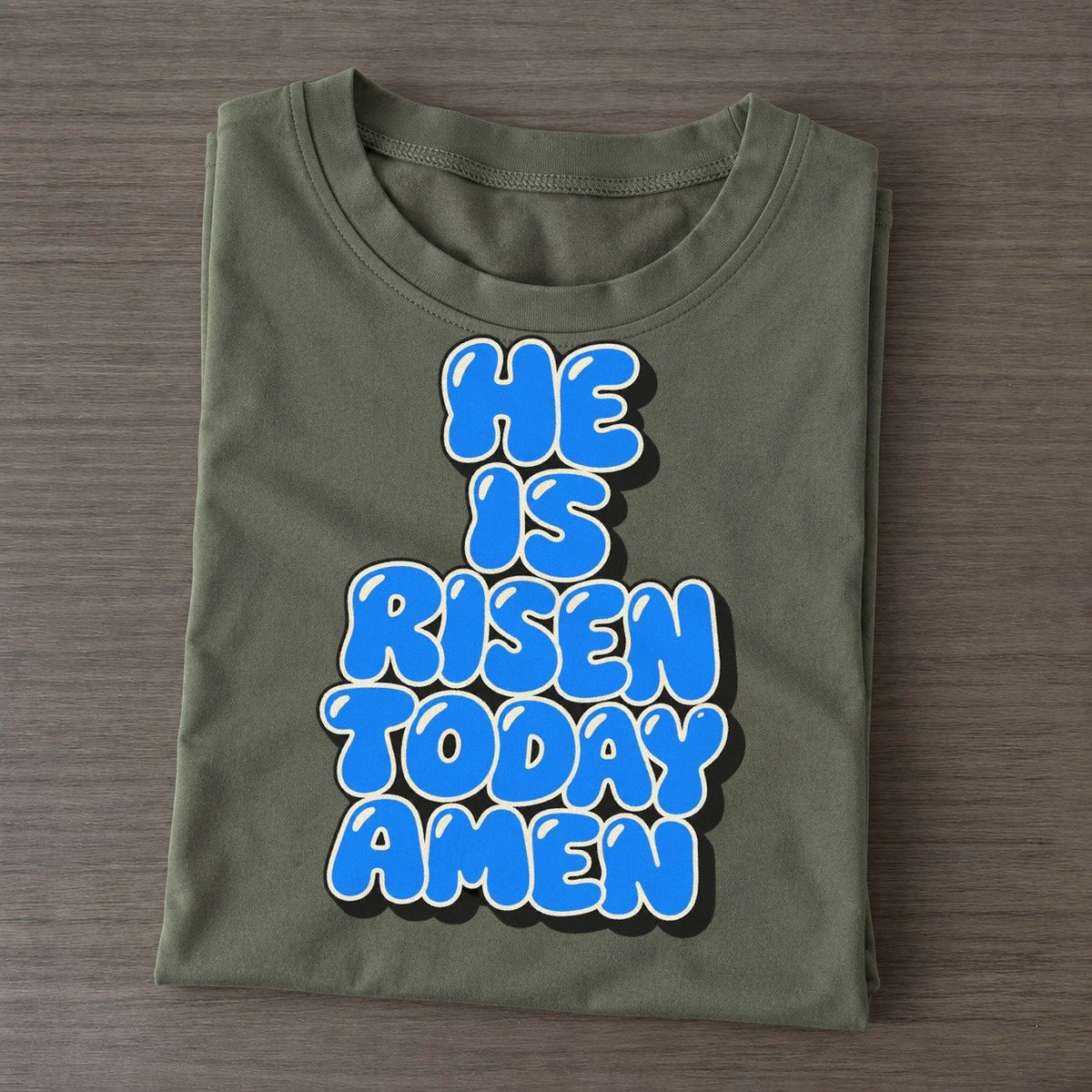 He Is Risen Today Amen Sunday Puff Classic T-shirt – Army Green
