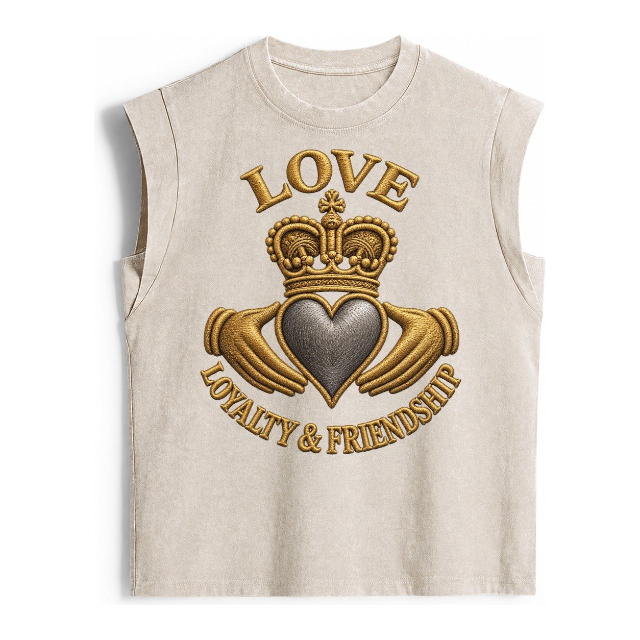 Claddagh Symbol Vintage Washed Tank – Beige