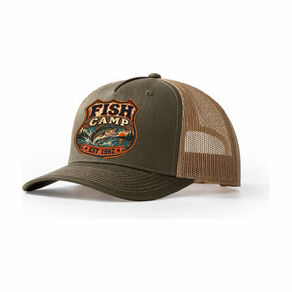 Fish Camp Est Nineteen Sixty Two Fishing Club Trucker Hat – Olive Khaki