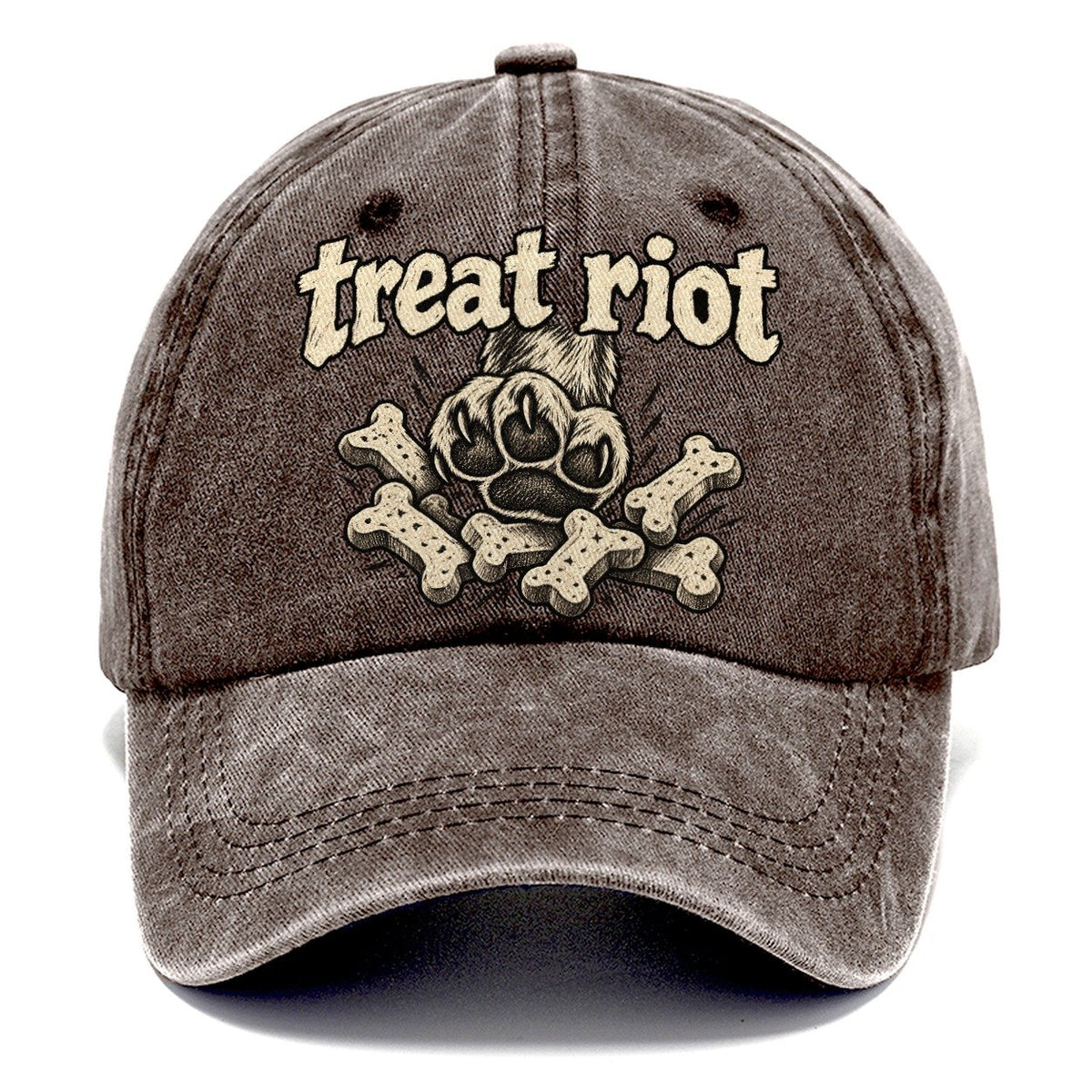 One Raised Dog Paw Above A Tumbling Scatter Of Bone Shaped Biscuits Bark For Me Classic Cap – Brown