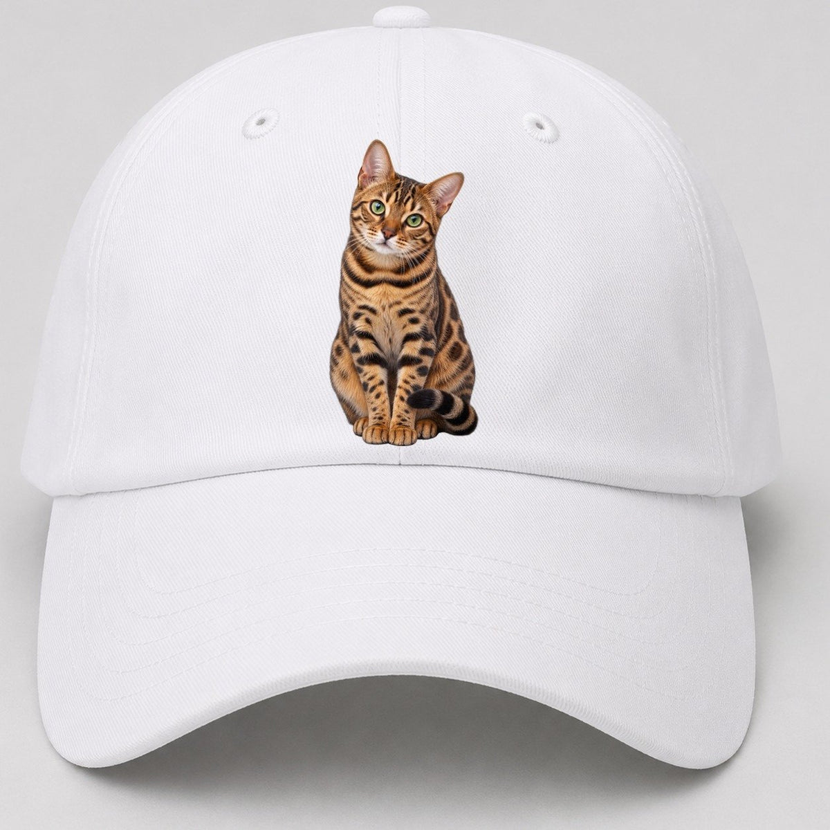 Bengal Seated Portrait Realistic Cat Portrait Baseball Cap – White