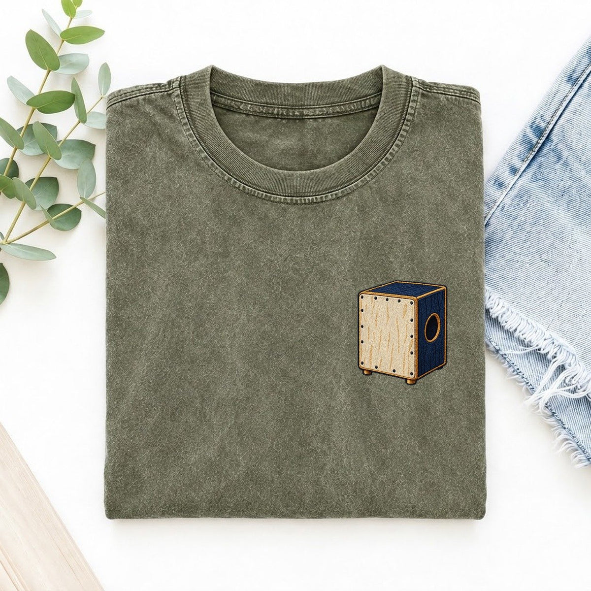 Cajon Sound Circle Left Chest Vintage T-shirt – Army Green
