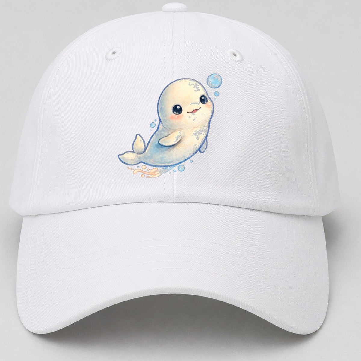 Beluga Whale Bubble Rise Sea Sprite Baseball Cap – White