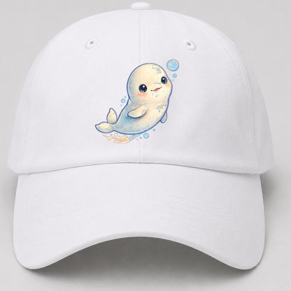 Beluga Whale Bubble Rise Sea Sprite Baseball Cap – White