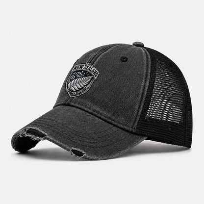 New Zealand Retro Badge Country Logos Washed Trucker Hat – Black