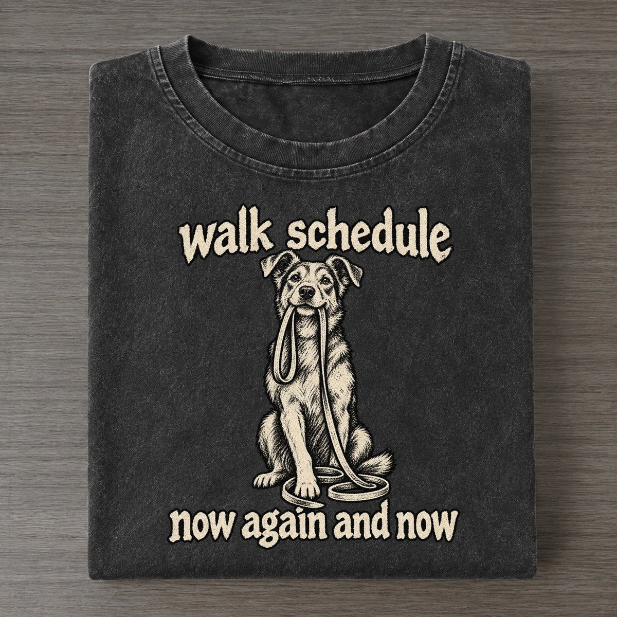 A Dog Sitting To Attention With A Looped Leash Held In Its Mouth Bark For Me Vintage T-shirt – Black